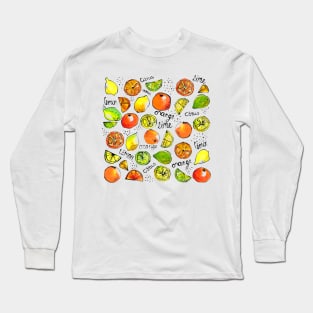 Citrus fruit lime orange lemon sketches food illustration Long Sleeve T-Shirt